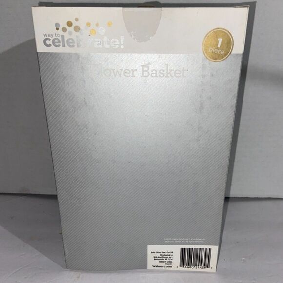 NIP Way To Celebrate! Flower Basket White Gold Metallic Bow 2018 Approx 7" tall - Picture 3 of 5